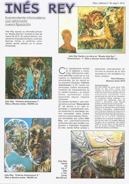 Artículo publicado en la revista Oleo y Mármol N° 92. Año 2010.